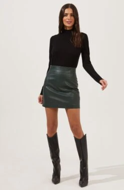 Meika Faux Leather Mini Skirt -Sun Gaia Dresses Shop ACS9072 GREEN 1