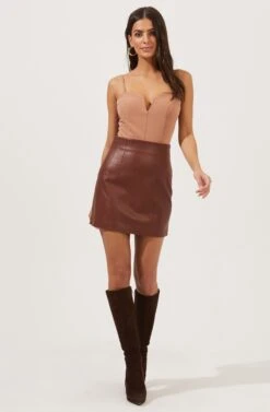 Meika Faux Leather Mini Skirt -Sun Gaia Dresses Shop ACS9072 RUSTBROWN 1