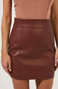 Meika Faux Leather Mini Skirt -Sun Gaia Dresses Shop ACS9072 RUSTBROWN 2