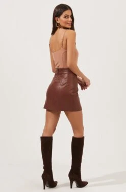 Meika Faux Leather Mini Skirt -Sun Gaia Dresses Shop ACS9072 RUSTBROWN 3