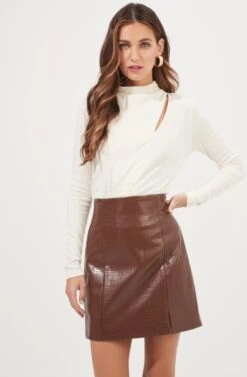 Audrey Faux Leather Mini Skirt 15 Audrey Faux Leather Mini Skirt -Sun Gaia Dresses Shop ACS9074 BROWN 2
