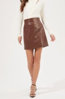 Audrey Faux Leather Mini Skirt 16 Audrey Faux Leather Mini Skirt -Sun Gaia Dresses Shop ACS9074 BROWN 3
