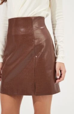 Audrey Faux Leather Mini Skirt 17 Audrey Faux Leather Mini Skirt -Sun Gaia Dresses Shop ACS9074 BROWN 4