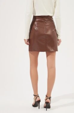 Audrey Faux Leather Mini Skirt 19 Audrey Faux Leather Mini Skirt -Sun Gaia Dresses Shop ACS9074 BROWN 5