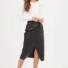 Kari Faux Leather Twist Front Midi Skirt 1 Kari Faux Leather Twist Front Midi Skirt -Sun Gaia Dresses Shop ACS9076 BLACK 1