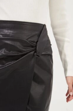 Kari Faux Leather Twist Front Midi Skirt -Sun Gaia Dresses Shop ACS9076 BLACK 3