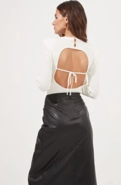 Kari Faux Leather Twist Front Midi Skirt -Sun Gaia Dresses Shop ACS9076 BLACK 4