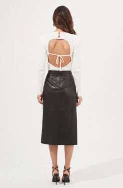 Kari Faux Leather Twist Front Midi Skirt -Sun Gaia Dresses Shop ACS9076 OFFWHITE 4