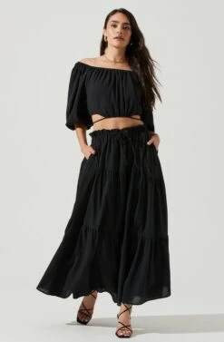 Balboa Tiered Maxi Skirt -Sun Gaia Dresses Shop ACS9080 BLACK 1