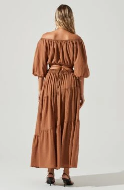 Balboa Tiered Maxi Skirt -Sun Gaia Dresses Shop ACS9080 BROWN 3 49da8747 24db 4306 b17b a09f956ed977
