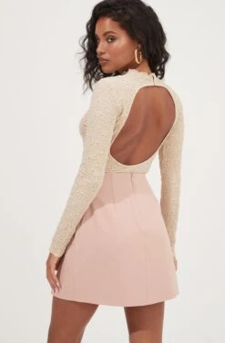 Woodbury Buttoned Side Slit Mini Skirt -Sun Gaia Dresses Shop ACS9081 BLUSH 3