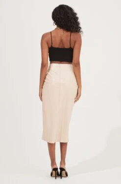 Alondra Ruched Faux Leather Midi Skirt -Sun Gaia Dresses Shop ACS9082 CREAM 5