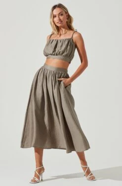 Terra Bella High Waist Midi Skirt -Sun Gaia Dresses Shop ACS9085 MUSHROOM 1