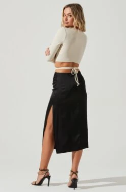Perry Ruched Side Slit Midi Skirt 21 Perry Ruched Side Slit Midi Skirt -Sun Gaia Dresses Shop ACS9086C BLACK 4