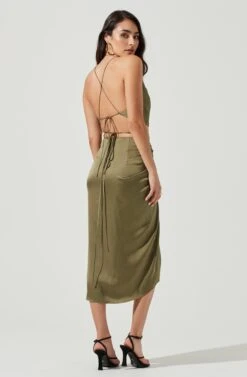 South Beach Ruched Tie Waist Midi Skirt -Sun Gaia Dresses Shop ACS9088 OLIVE 3 851faed0 0c54 4478 88d6 fa52e134d36e