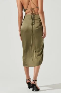 South Beach Ruched Tie Waist Midi Skirt -Sun Gaia Dresses Shop ACS9088 OLIVE 4 f02af87f 038c 41dd bcc1 68d201dfca55