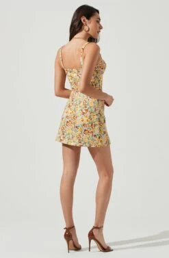 Monet Floral Double Slit Mini Skirt -Sun Gaia Dresses Shop ACS9093 YELLOWBROWNMULTIFLORAL 3