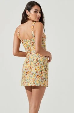 Monet Floral Double Slit Mini Skirt -Sun Gaia Dresses Shop ACS9093 YELLOWBROWNMULTIFLORAL 4