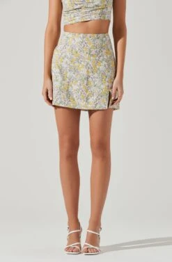Covina Floral Side Slit Mini Skirt -Sun Gaia Dresses Shop ACS9096B YELLOWMULTIFLORAL 1150