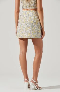 Covina Floral Side Slit Mini Skirt -Sun Gaia Dresses Shop ACS9096B YELLOWMULTIFLORAL 1164