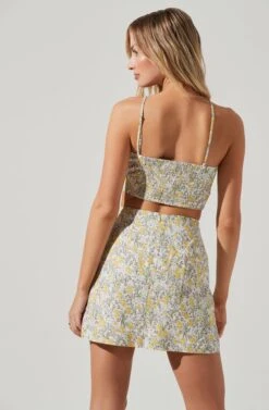 Covina Floral Side Slit Mini Skirt -Sun Gaia Dresses Shop ACS9096B YELLOWMULTIFLORAL 1169