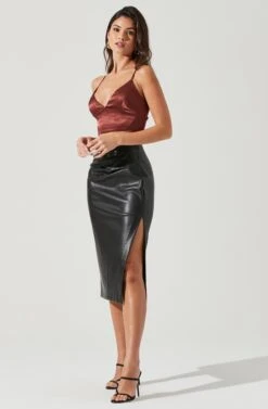 Melody Faux Leather Midi Skirt -Sun Gaia Dresses Shop ACS9099 BLACK 1873