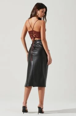 Melody Faux Leather Midi Skirt -Sun Gaia Dresses Shop ACS9099 BLACK 1882