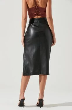 Melody Faux Leather Midi Skirt -Sun Gaia Dresses Shop ACS9099 BLACK 1886