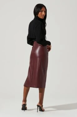 Melody Faux Leather Midi Skirt -Sun Gaia Dresses Shop ACS9099 WINE 0913