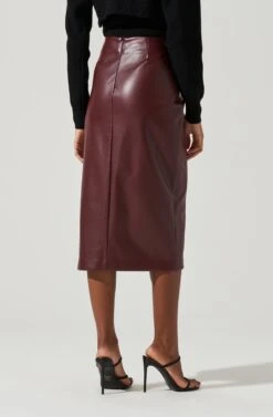 Melody Faux Leather Midi Skirt -Sun Gaia Dresses Shop ACS9099 WINE 0923