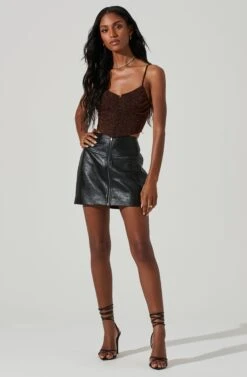 Tracy Faux Leather Front Zip Skirt -Sun Gaia Dresses Shop ACS9101 BLACK 2