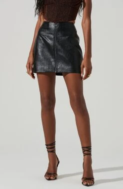 Tracy Faux Leather Front Zip Skirt -Sun Gaia Dresses Shop ACS9101 BLACK 4