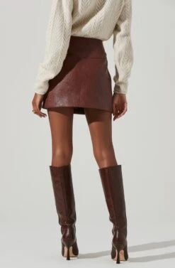 Tracy Faux Leather Front Zip Skirt -Sun Gaia Dresses Shop ACS9101 BROWN 5