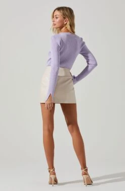 Tracy Faux Leather Front Zip Skirt -Sun Gaia Dresses Shop ACS9101 CREAM 5