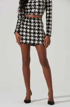 Darby Sequin Houndstooth Mini Skirt -Sun Gaia Dresses Shop ACS9104 BLACKWHITE 2
