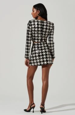Darby Sequin Houndstooth Mini Skirt -Sun Gaia Dresses Shop ACS9104 BLACKWHITE 4