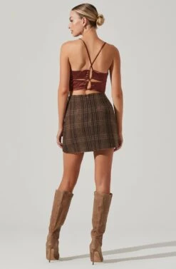 Brina Plaid Mini Skirt -Sun Gaia Dresses Shop ACS9107 BROWNBLACKPLAID 14191