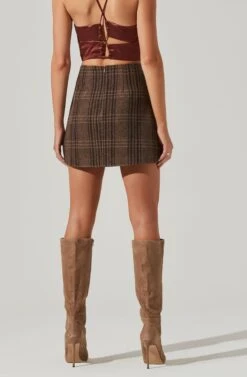 Brina Plaid Mini Skirt -Sun Gaia Dresses Shop ACS9107 BROWNBLACKPLAID 14221