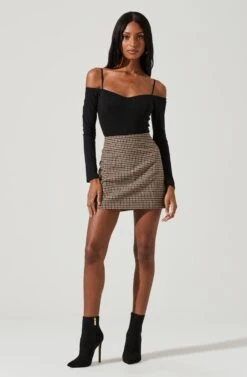 Brina Plaid Mini Skirt -Sun Gaia Dresses Shop ACS9107 BROWNBLACK 0638