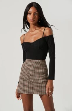 Brina Plaid Mini Skirt -Sun Gaia Dresses Shop ACS9107 BROWNBLACK 0647