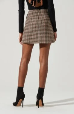 Brina Plaid Mini Skirt -Sun Gaia Dresses Shop ACS9107 BROWNBLACK 0670