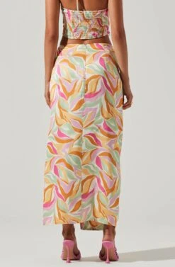 Loretta Abstract Print Midi Skirt -Sun Gaia Dresses Shop ACS9111R MUSTARDPINKFLORAL 3
