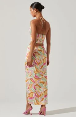 Loretta Abstract Print Midi Skirt -Sun Gaia Dresses Shop ACS9111R MUSTARDPINKFLORAL 4