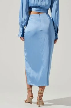Loretta Satin Wrap Front Midi Skirt -Sun Gaia Dresses Shop ACS9111VR BLUE 4