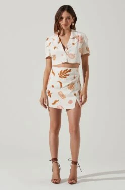 Arza Abstract Mini Skirt -Sun Gaia Dresses Shop ACS9124P BROWNPINKCREAM 2
