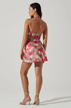 Triana Abstract Print Mini Skirt -Sun Gaia Dresses Shop ACS9125 REDCORALABSTRACT 4