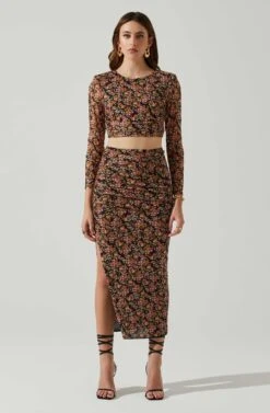 Louisa Floral Midi Skirt 9 Louisa Floral Midi Skirt -Sun Gaia Dresses Shop ACS9132 BLACKORANGEMULTI 1