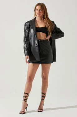 Ezra Faux Leather Mini Skirt -Sun Gaia Dresses Shop ACS9135 BLACK 1