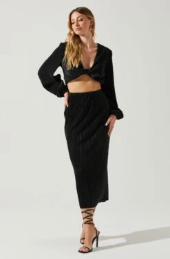 Cataleya Plisse Midi Skirt -Sun Gaia Dresses Shop ACS9143 BLACK 2