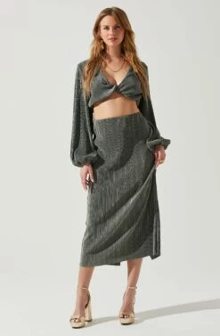 Cataleya Plisse Midi Skirt -Sun Gaia Dresses Shop ACS9143 DARKSAGE 1